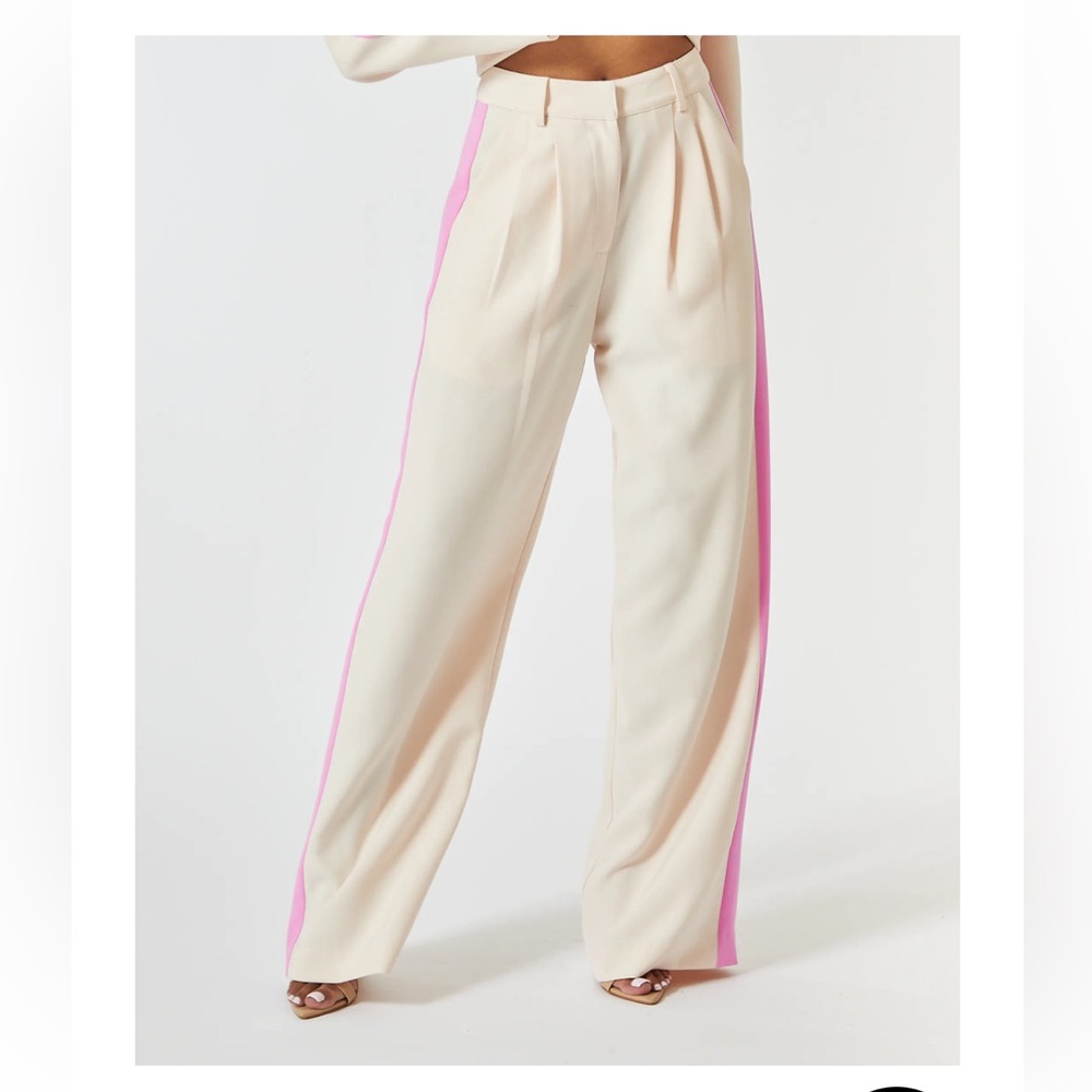 Women's Cream and Pink Wide Leg Pants